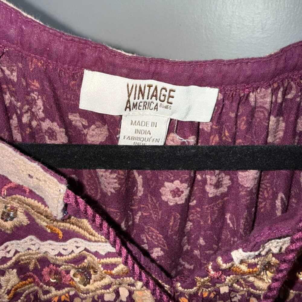 Vintage America India Purple Floral Paisley Babydoll Peasant Cottagecore Blouse - Picture 4 of 8